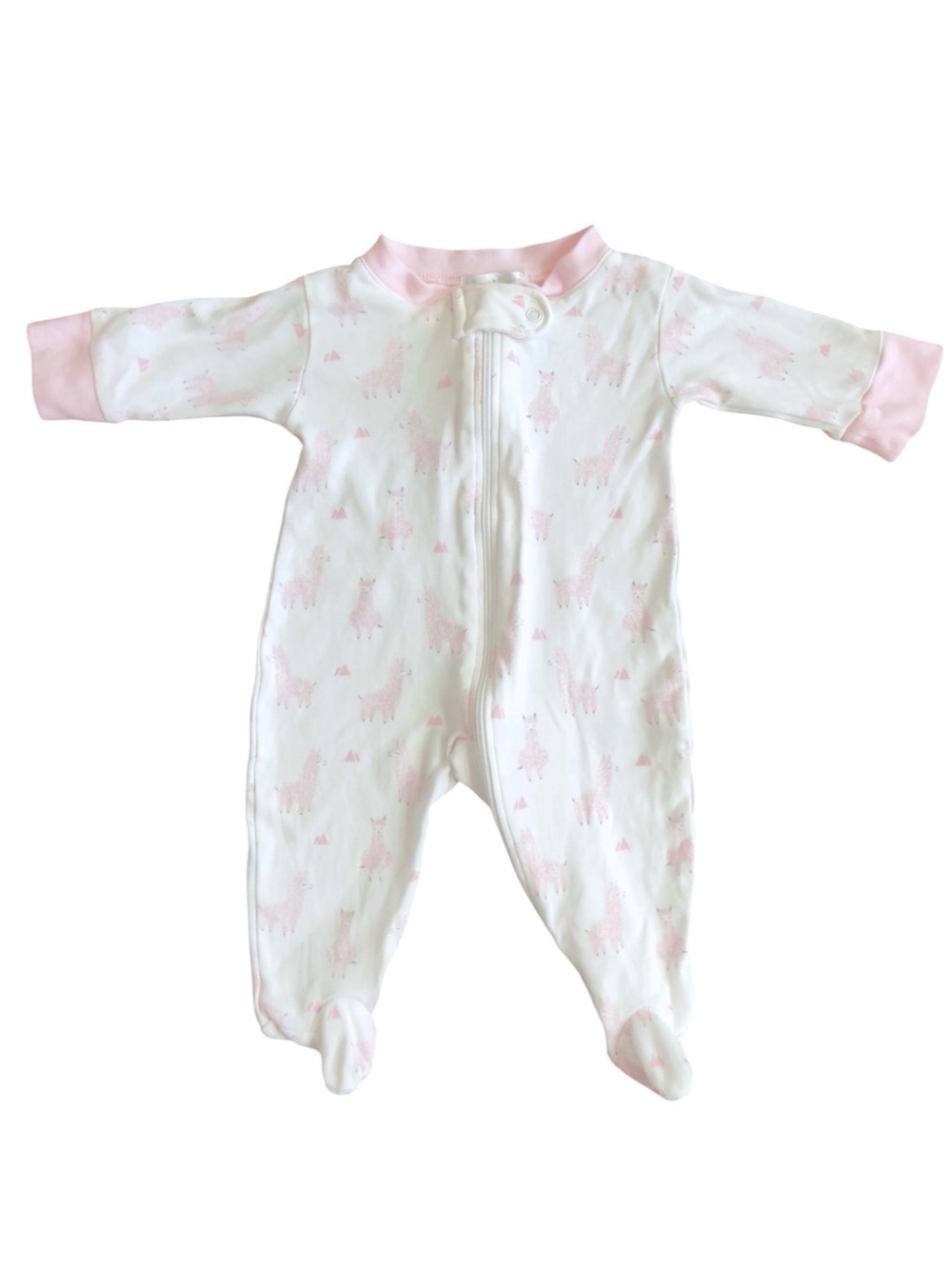 Kissy Kissy Baby Girls Long Sleeve Llama Print One Piece Footie PJs. Newborn. NB